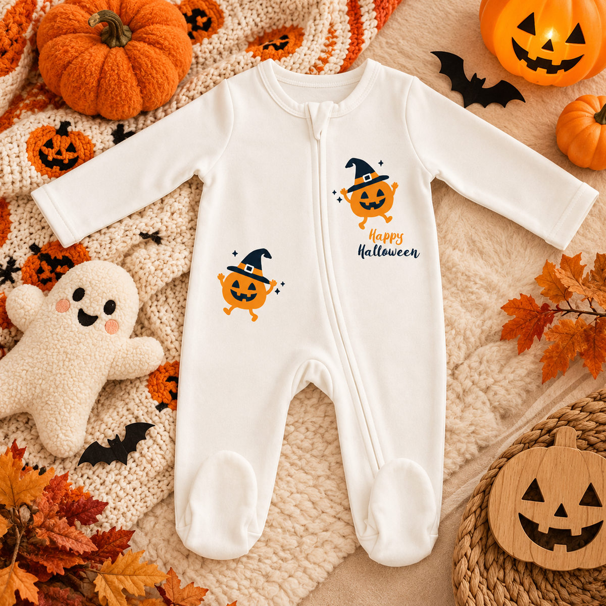 Zonaeffe - Tutina con zucche di Halloween - col. panna - Unisex