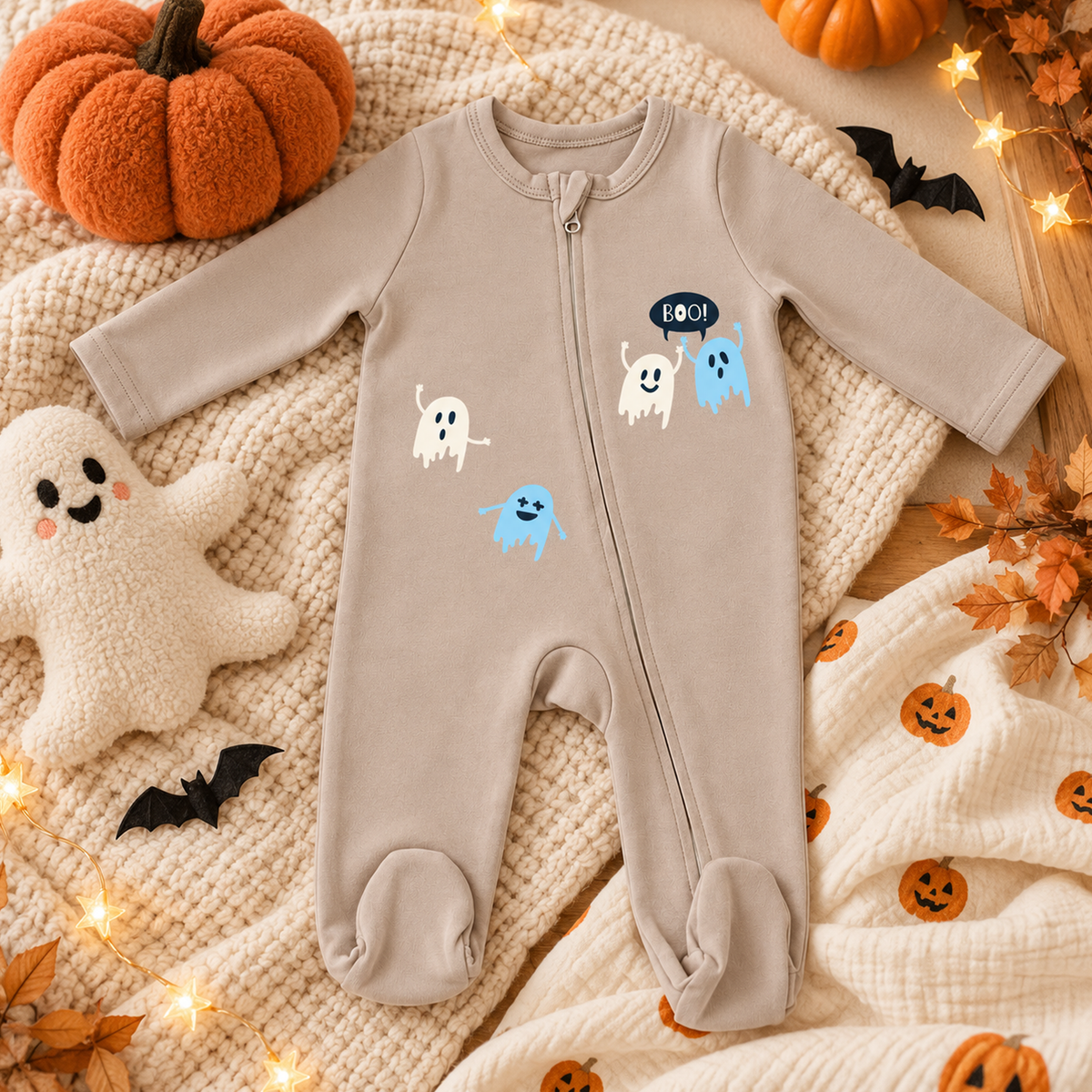 Zonaeffe - Tutina con fantasmini di Halloween - col. sabbia - Unisex