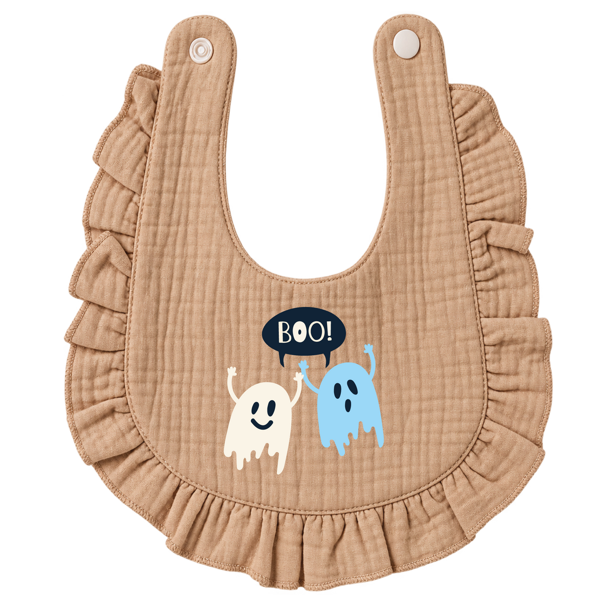 Zonaeffe - Bavaglino con fantasmini di Halloween - chiusura con bottoni a clip - col. sabbia - Unisex