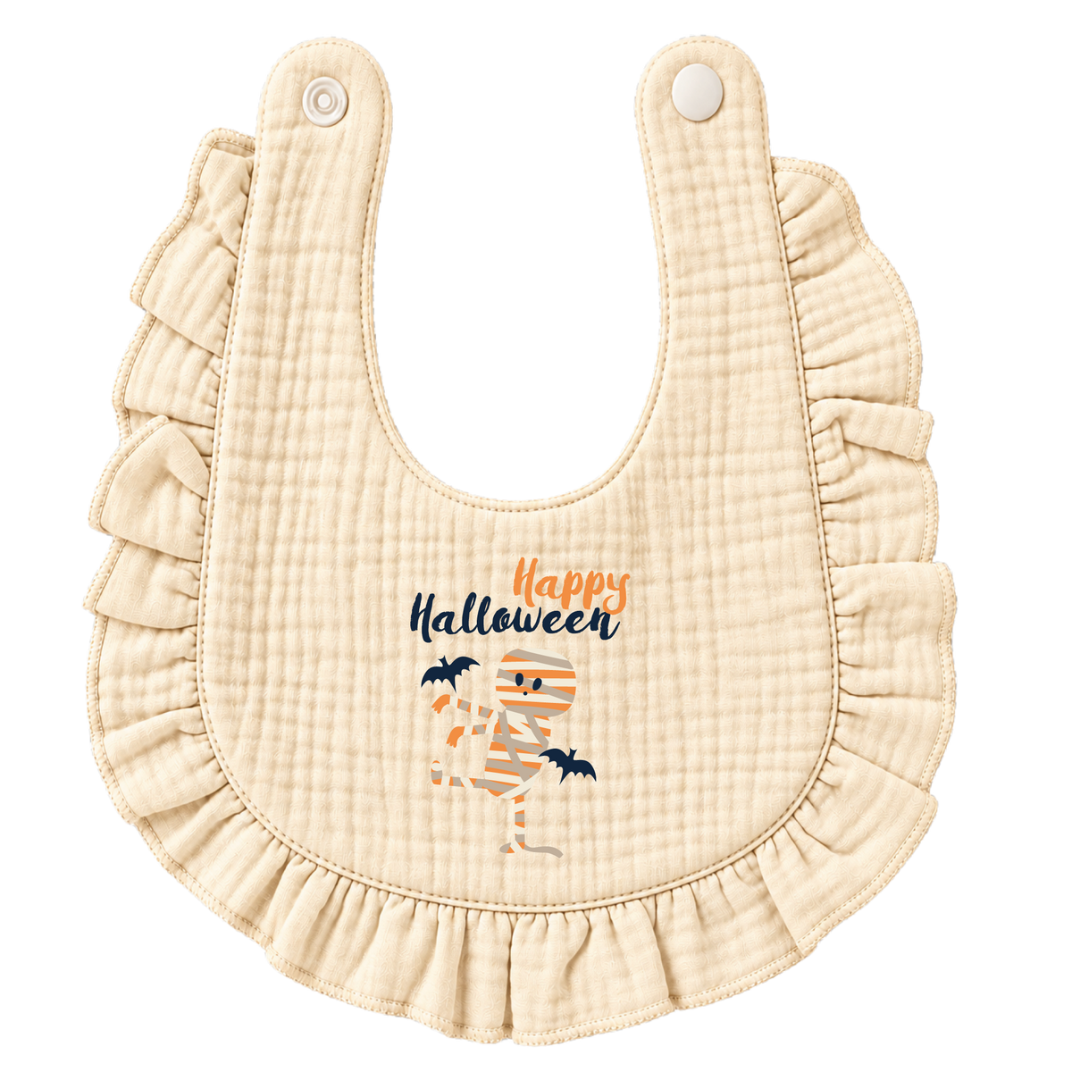 Zonaeffe - Bavaglino con mummia di Halloween - chiusura con bottoni a clip - col. Panna - Unisex