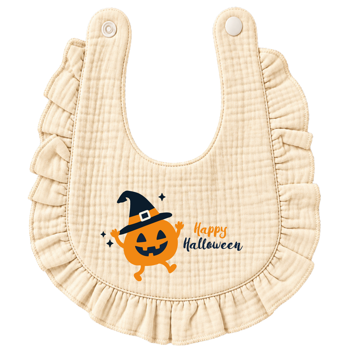 Zonaeffe - Bavaglino con zucca di Halloween - chiusura con bottoni a clip - col. panna - Unisex